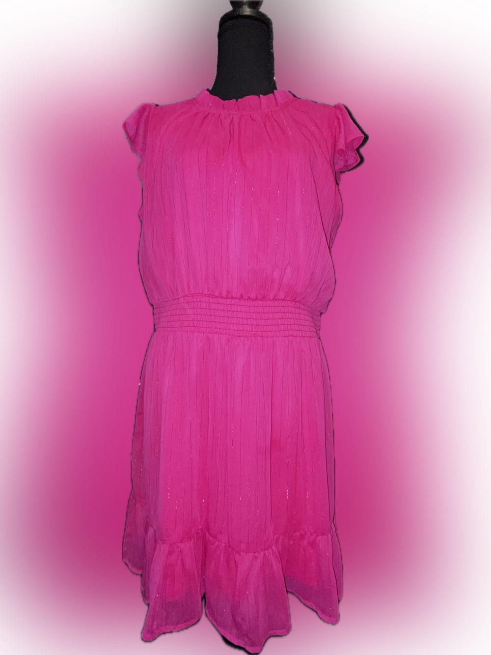 kathy ireland Hot Pink Ruffled Waist Mini Dress